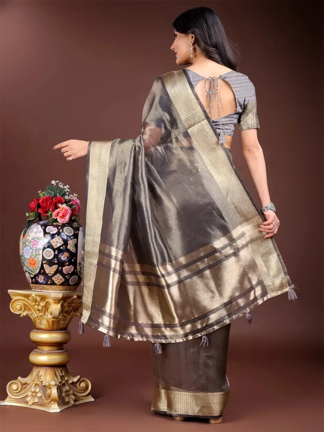 Gray Organza Saree
