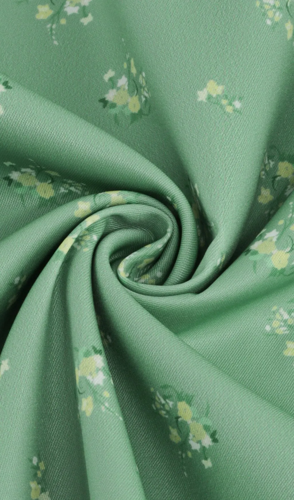 GREEN VINTAGE FLORAL PUFF SLEEVE MIDI DRESS