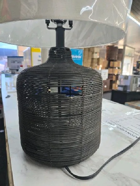 Henn&Hart 27" Tall Oversized/Rattan Table Lamp with Fabric Shade in Black Rattan/White, Lamp, Desk Lamp for Home or Office - open_box