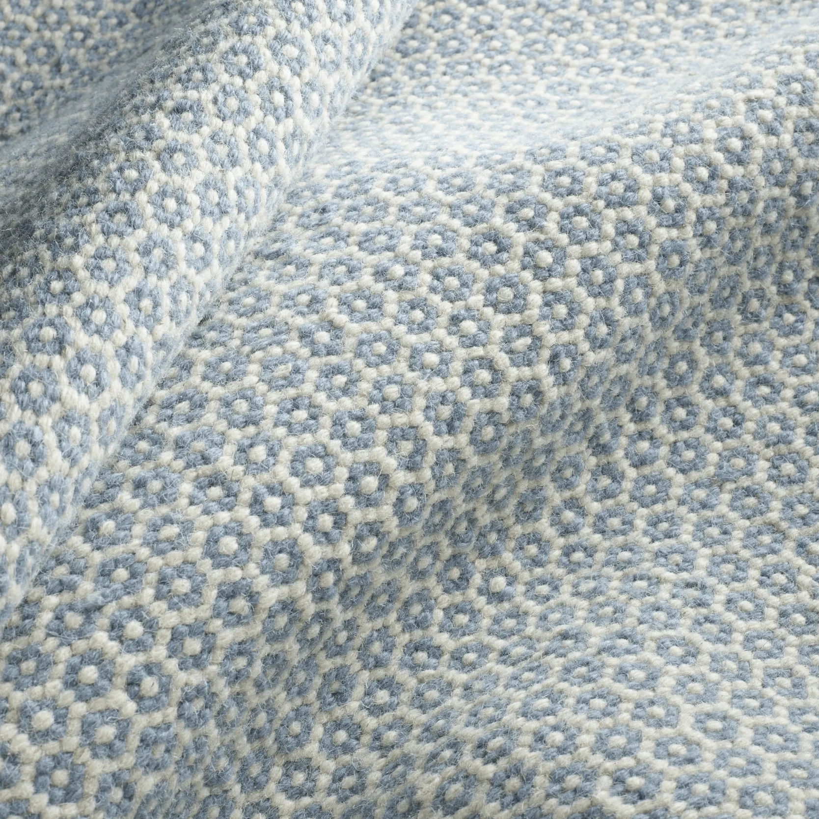 Honeycomb Woven Wool Rug - Soft French Blue & Ivory