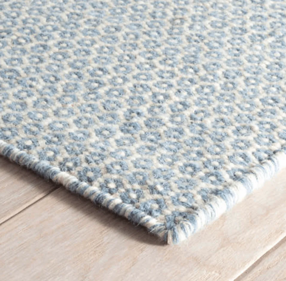 Honeycomb Woven Wool Rug - Soft French Blue & Ivory