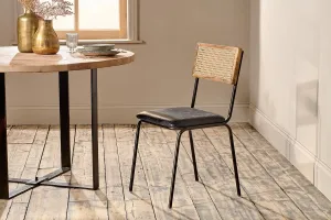 Iswa Leather & Cane Dining Chair - Black