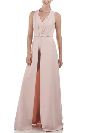 Kay Unger 5549274 V-neck Sleeveless Zipper Back Tapered Leg Belted Stretch