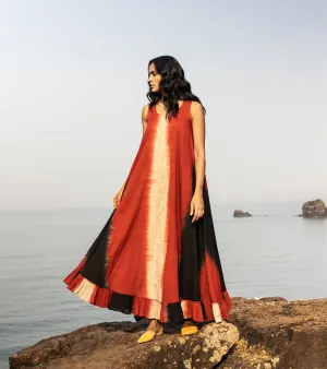 Khara Kapas I  Oh carol I Cotton Mulmul Secret flame Dress Brick red and black KK-24-25