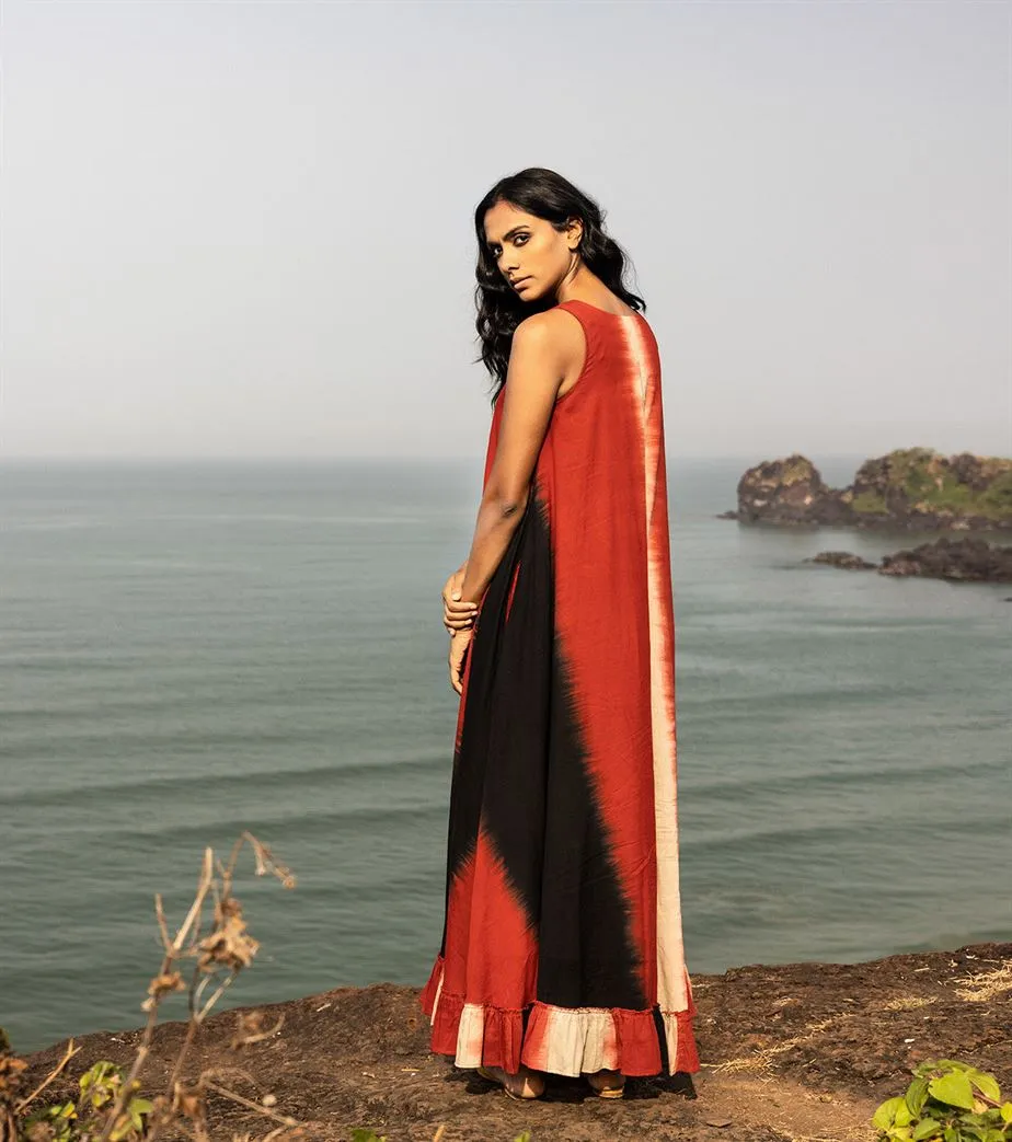 Khara Kapas I  Oh carol I Cotton Mulmul Secret flame Dress Brick red and black KK-24-25
