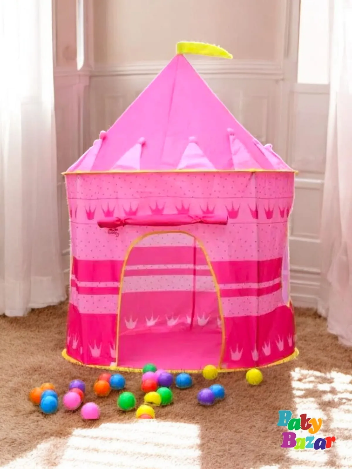 Kids Play Tent Indoor Pop Up Castle with Moon & Stars Design