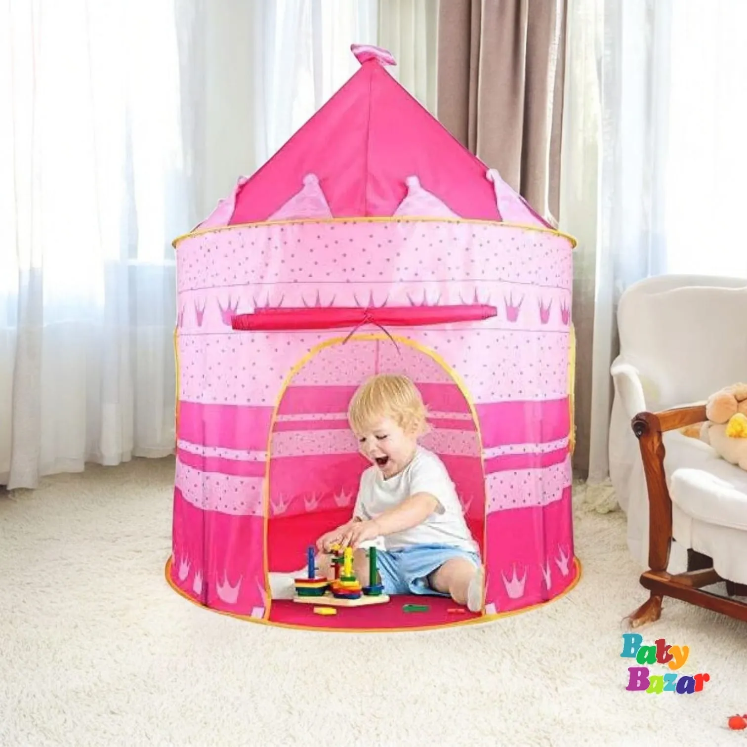 Kids Play Tent Indoor Pop Up Castle with Moon & Stars Design