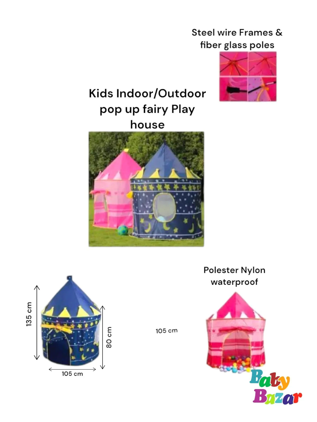Kids Play Tent Indoor Pop Up Castle with Moon & Stars Design
