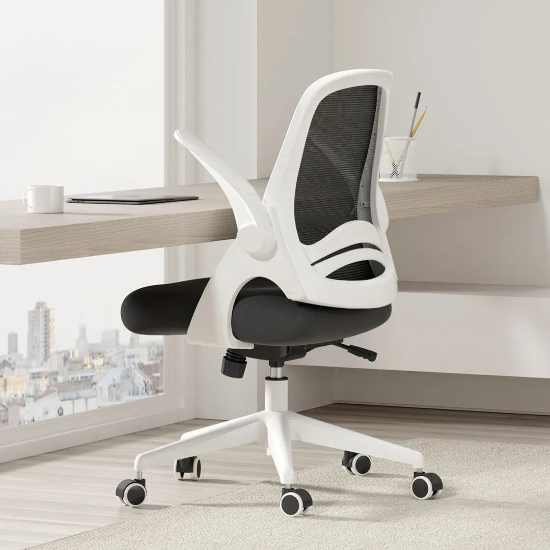 Kirouac Office Chair for Home and Office and Comfy Mesh Desk Chair with Wheels Inbox Zero Frame Color: White, Upholstery Color: Black