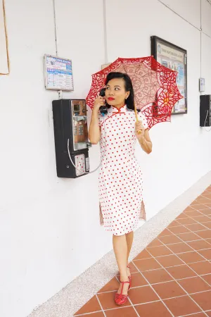 KWEE SWEE Classic Fitted Polka Dot Cheong Sam