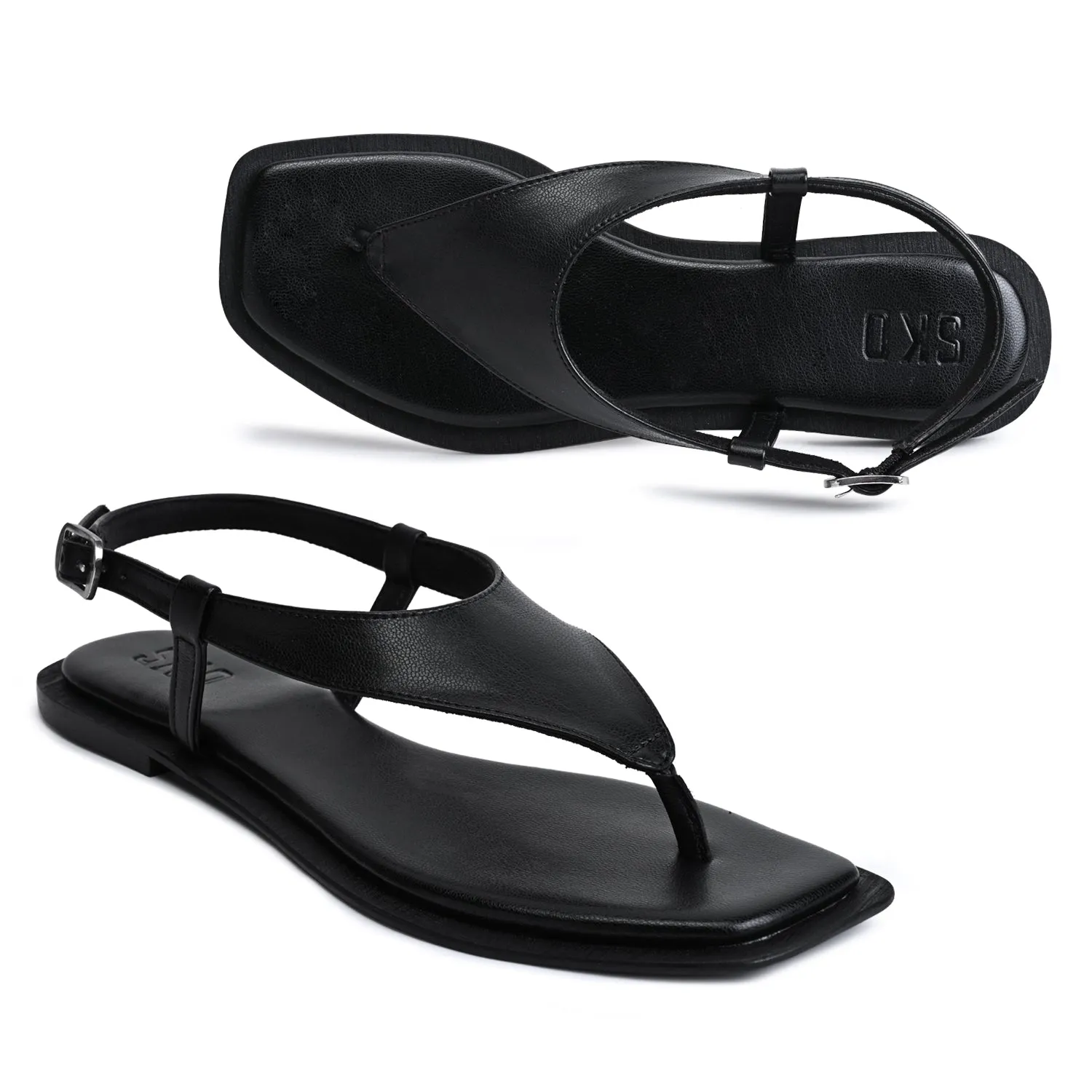Lecce Black Flat Sandals For Women