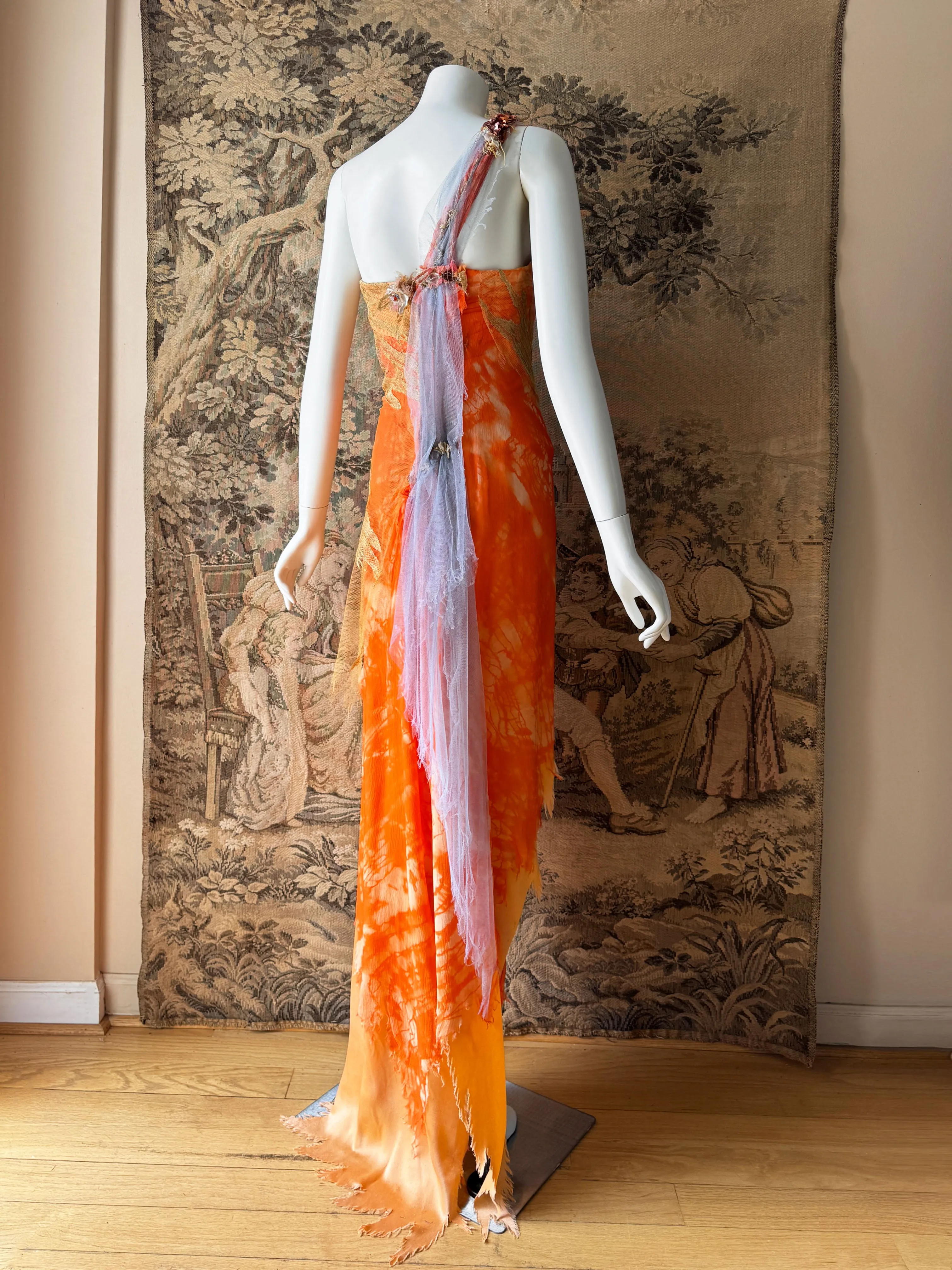 Les Habitudes Y2K Orange Silk Corset Dress