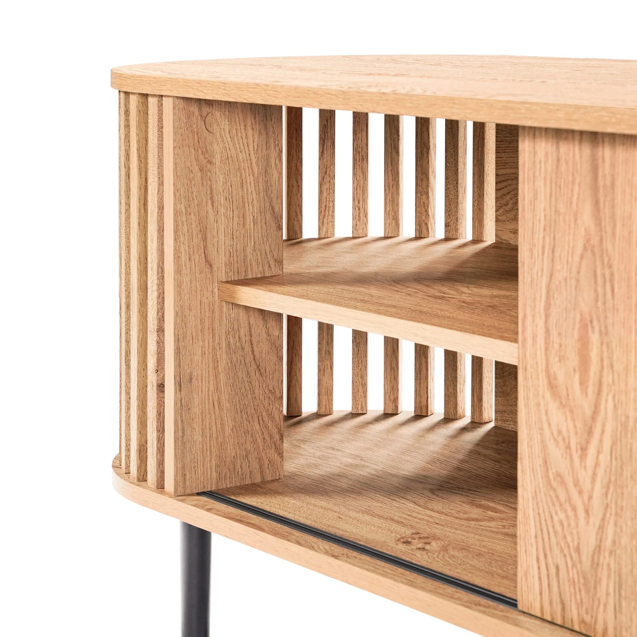 Light oak finish engineered wood 2-door and open storage 71-inch wide tv console