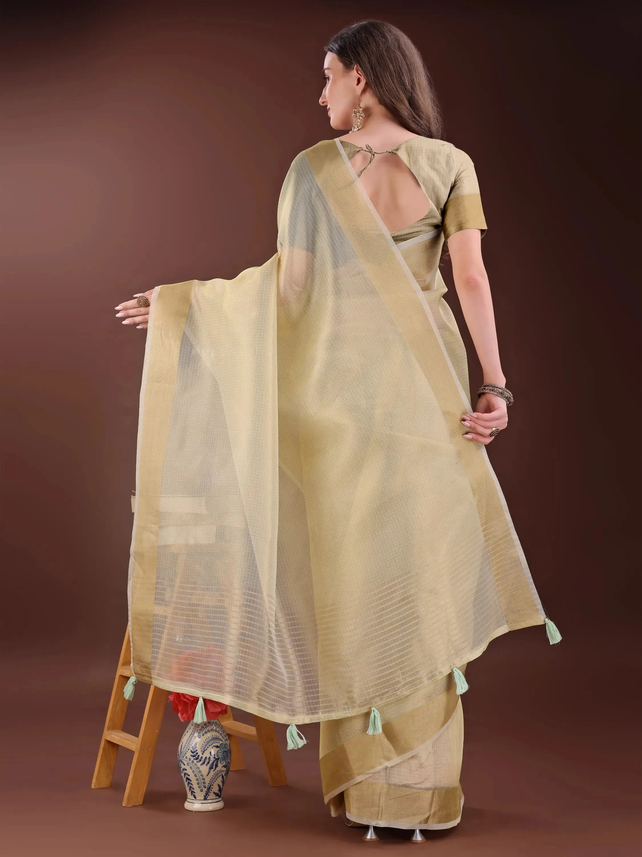 Light Yellow Organza Saree
