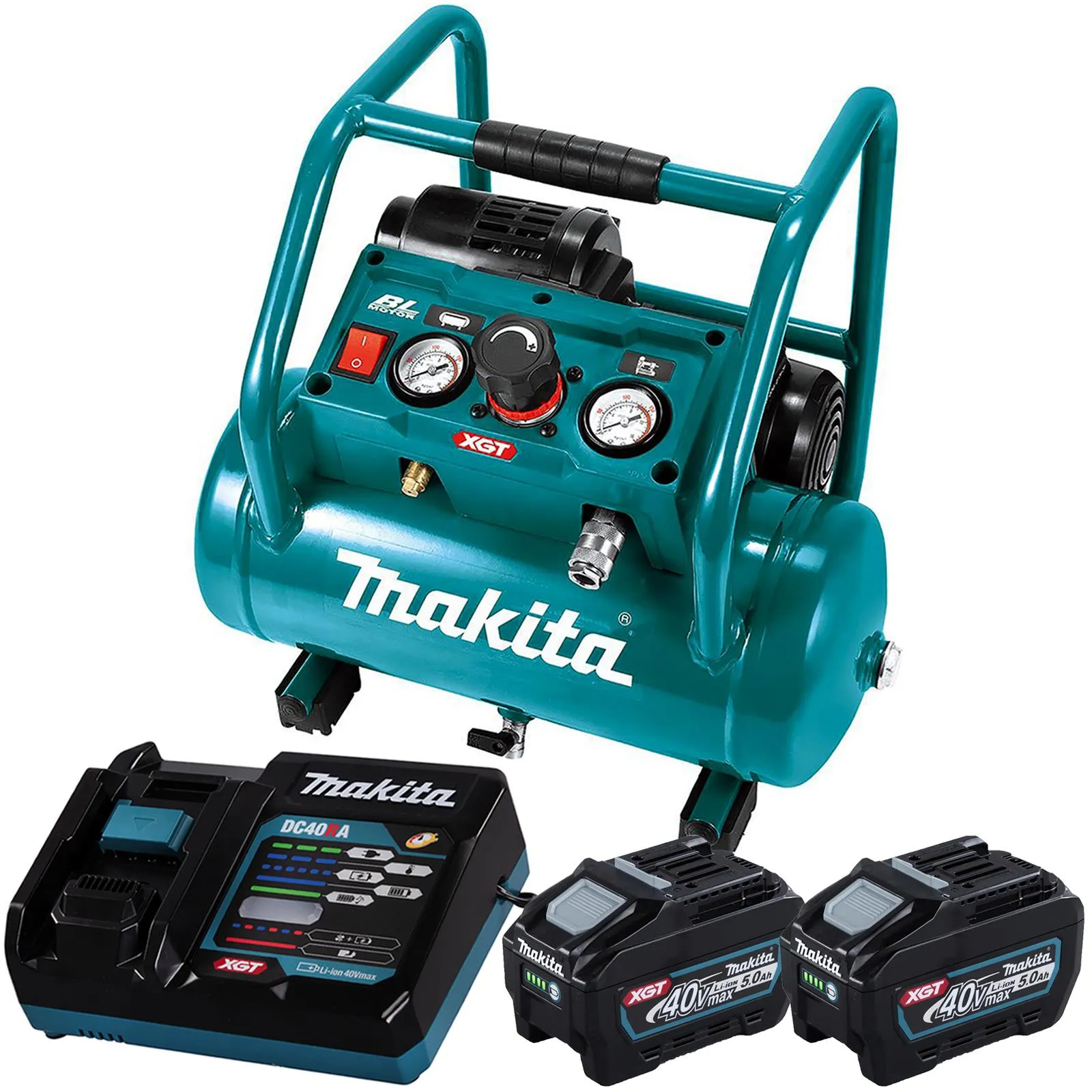 Makita Air Compressor XGT 40V Max Brushless Cordless 2 x 5Ah Batteries Rapid Charger AC001GT201