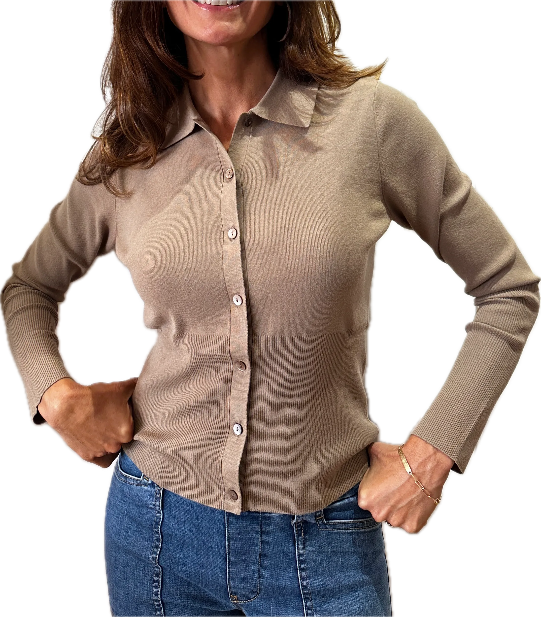 Minnie Rose Viscose Shirt w Ribbed Detail