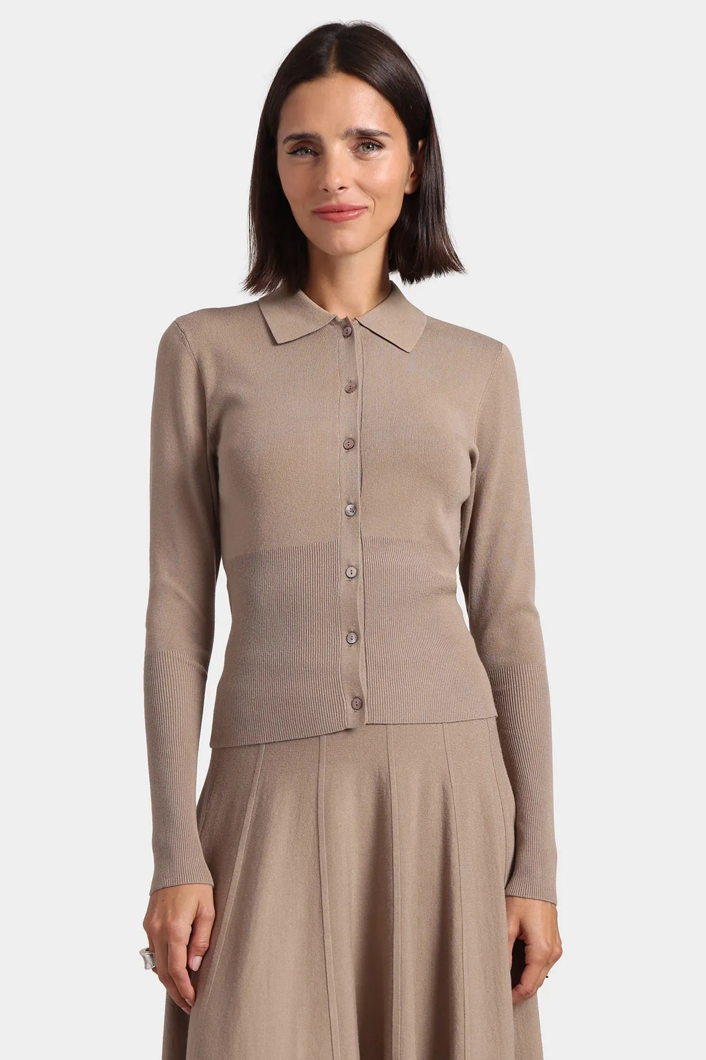 Minnie Rose Viscose Shirt w Ribbed Detail