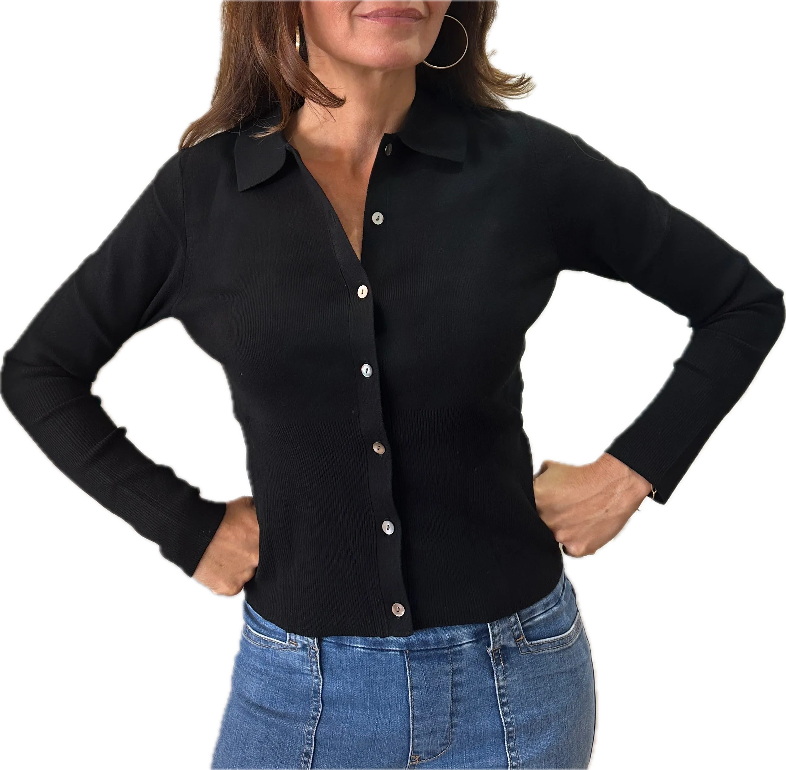 Minnie Rose Viscose Shirt w Ribbed Detail
