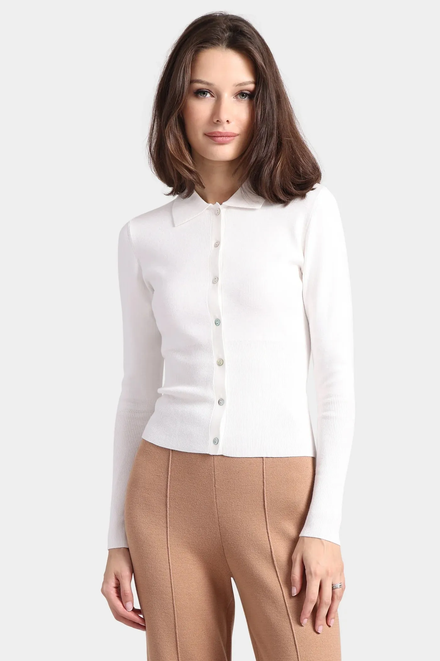 Minnie Rose Viscose Shirt w Ribbed Detail
