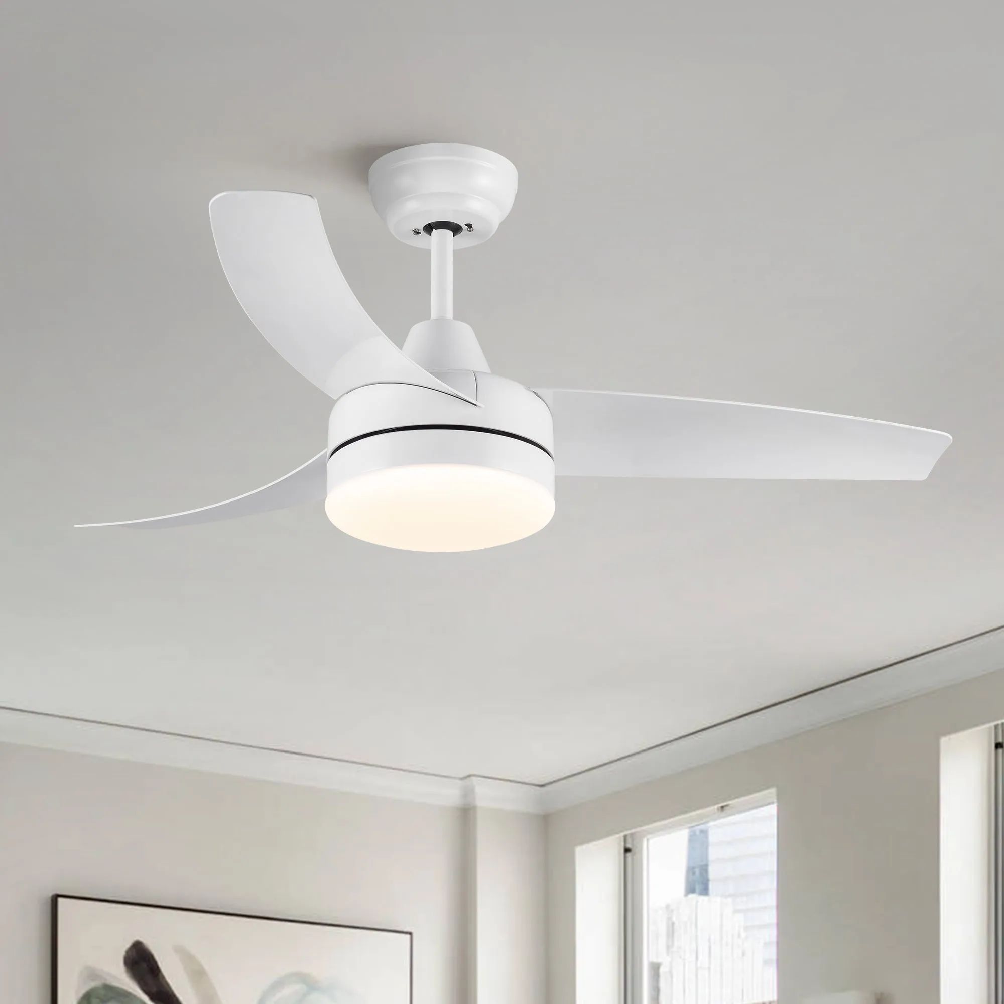 Misty Valley 42in. Integrated LED Modern White Ceiling Fan with Light, Silent Remote Control Ceiling Fan