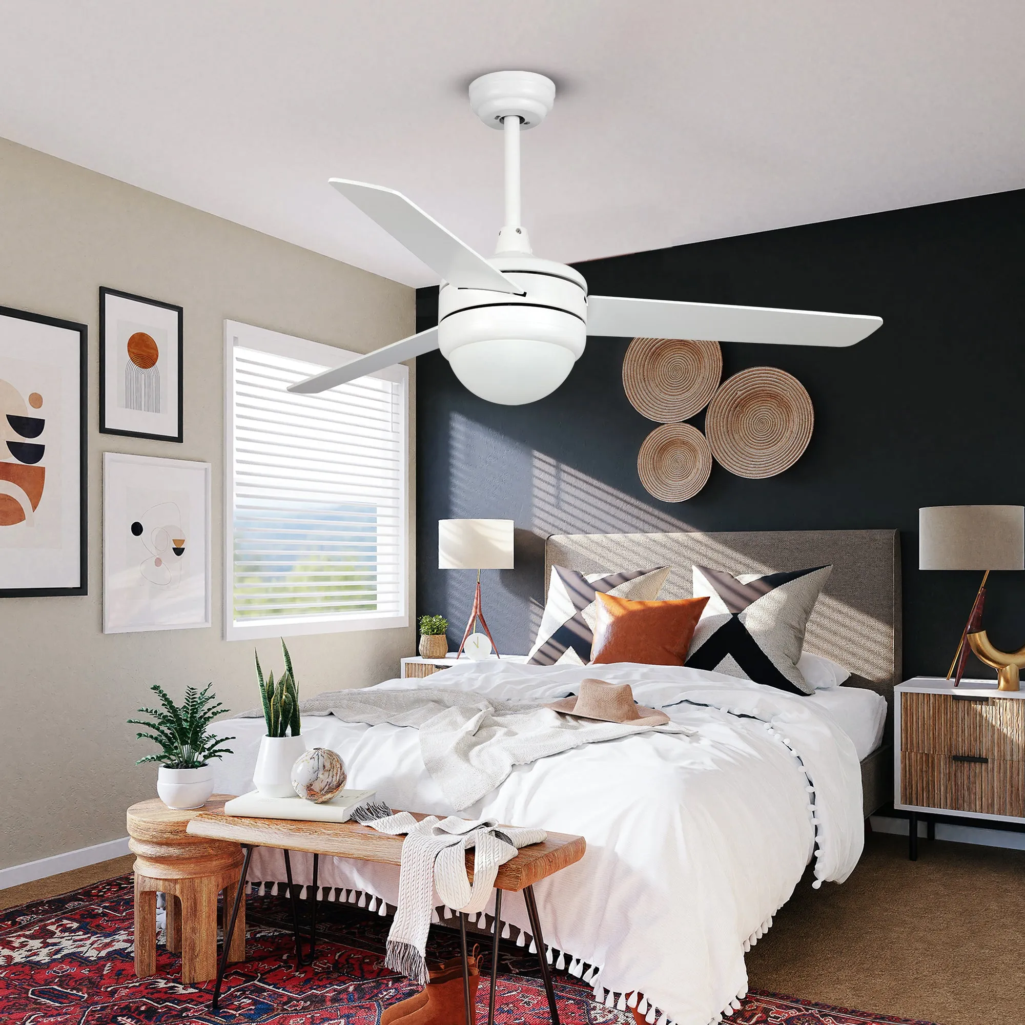 Misty Valley 50in. Modern White Ceiling Fan with Light, Remote Control Quiet Reversible Motor Ceiling Fan For Patio Living Room,