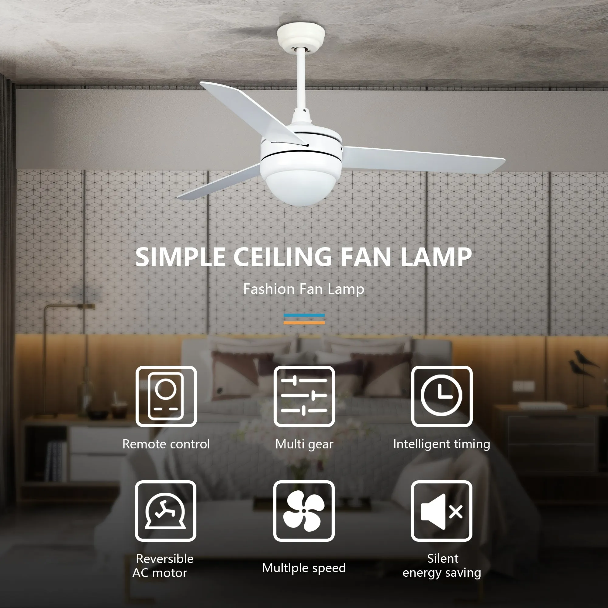Misty Valley 50in. Modern White Ceiling Fan with Light, Remote Control Quiet Reversible Motor Ceiling Fan For Patio Living Room,