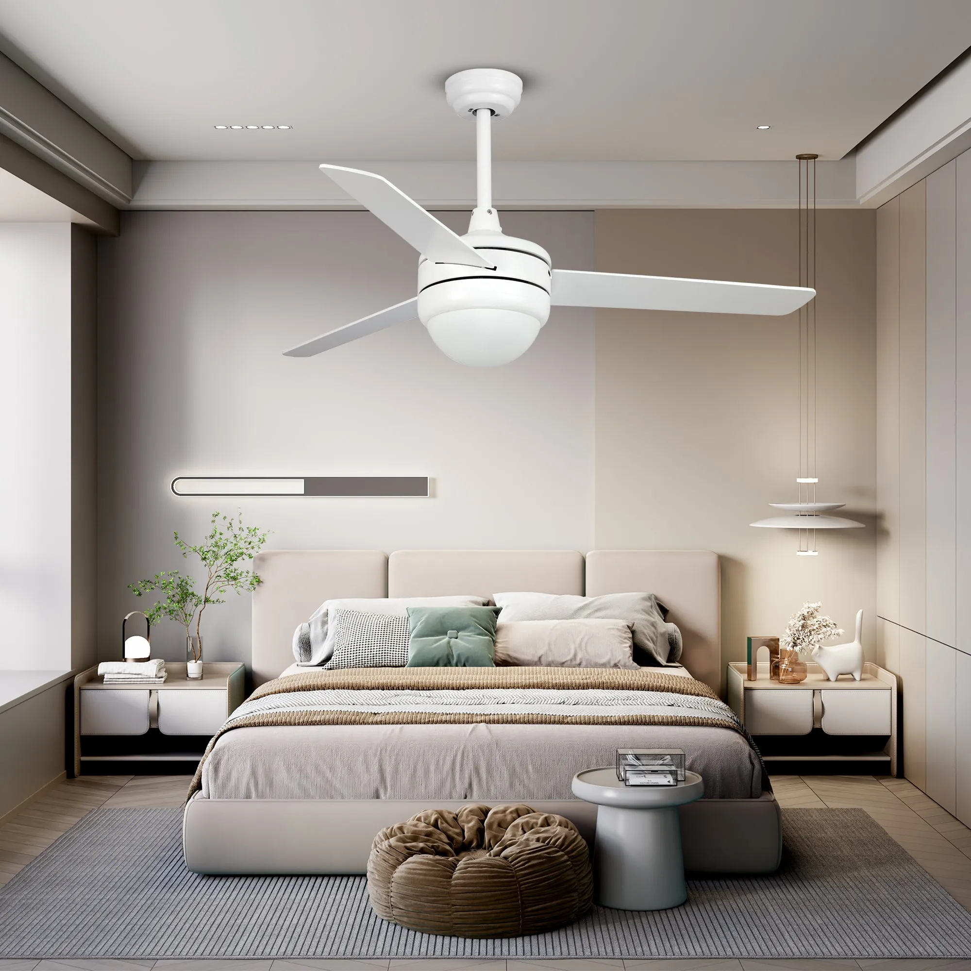 Misty Valley 50in. Modern White Ceiling Fan with Light, Remote Control Quiet Reversible Motor Ceiling Fan For Patio Living Room,