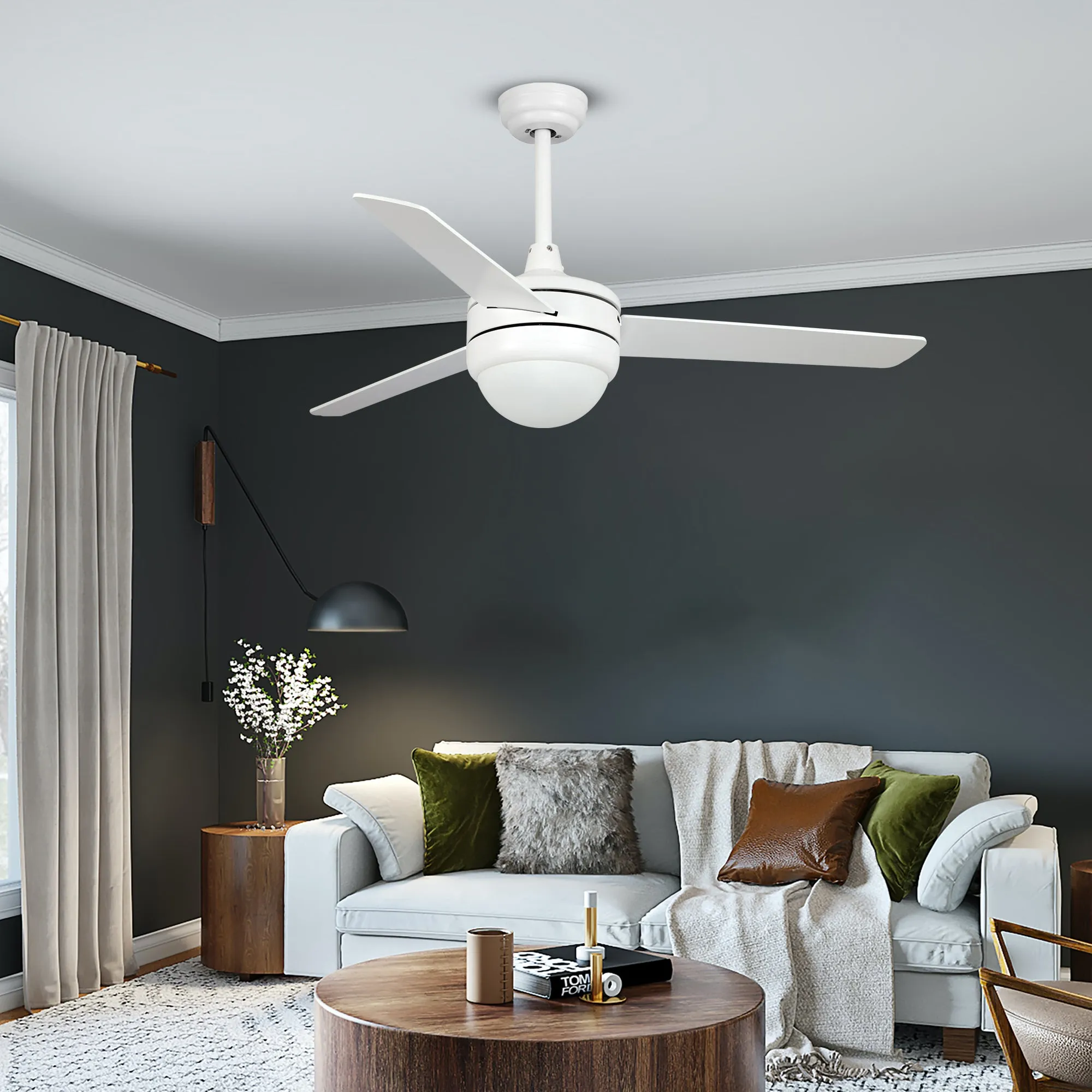 Misty Valley 50in. Modern White Ceiling Fan with Light, Remote Control Quiet Reversible Motor Ceiling Fan For Patio Living Room,