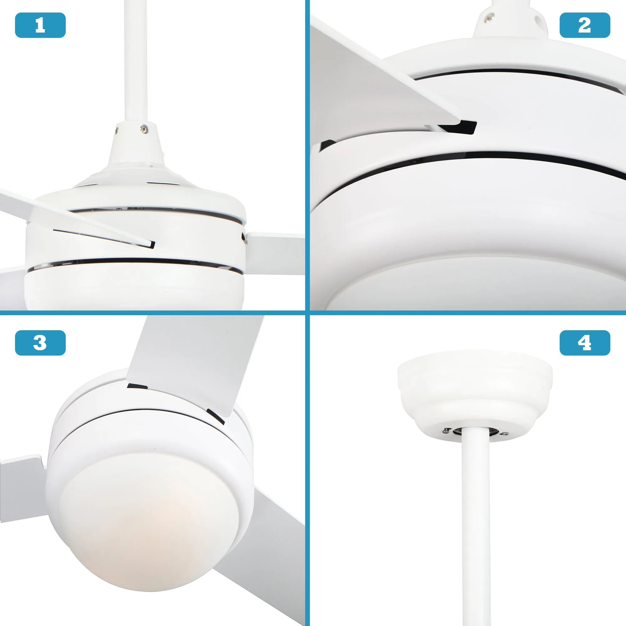 Misty Valley 50in. Modern White Ceiling Fan with Light, Remote Control Quiet Reversible Motor Ceiling Fan For Patio Living Room,
