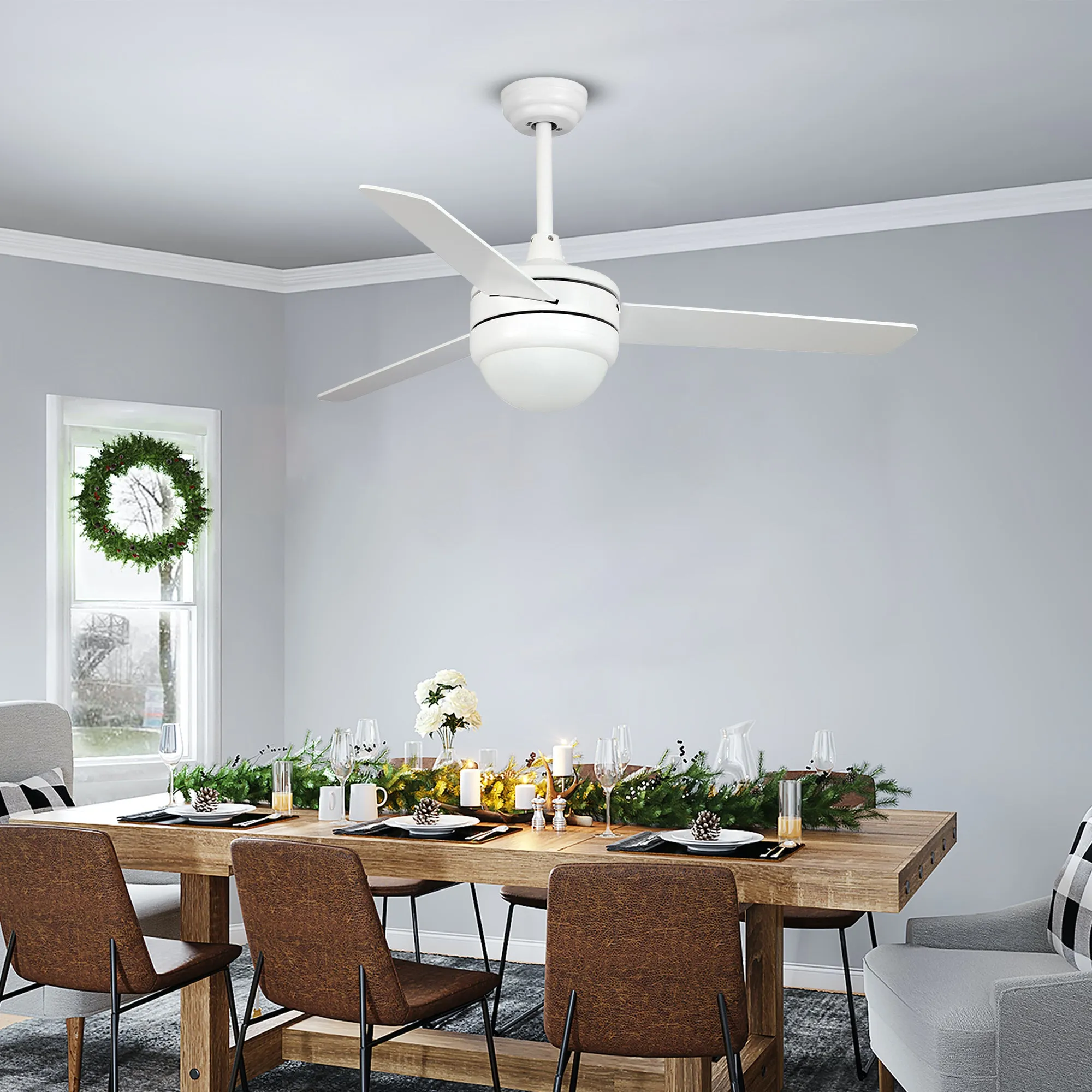 Misty Valley 50in. Modern White Ceiling Fan with Light, Remote Control Quiet Reversible Motor Ceiling Fan For Patio Living Room,