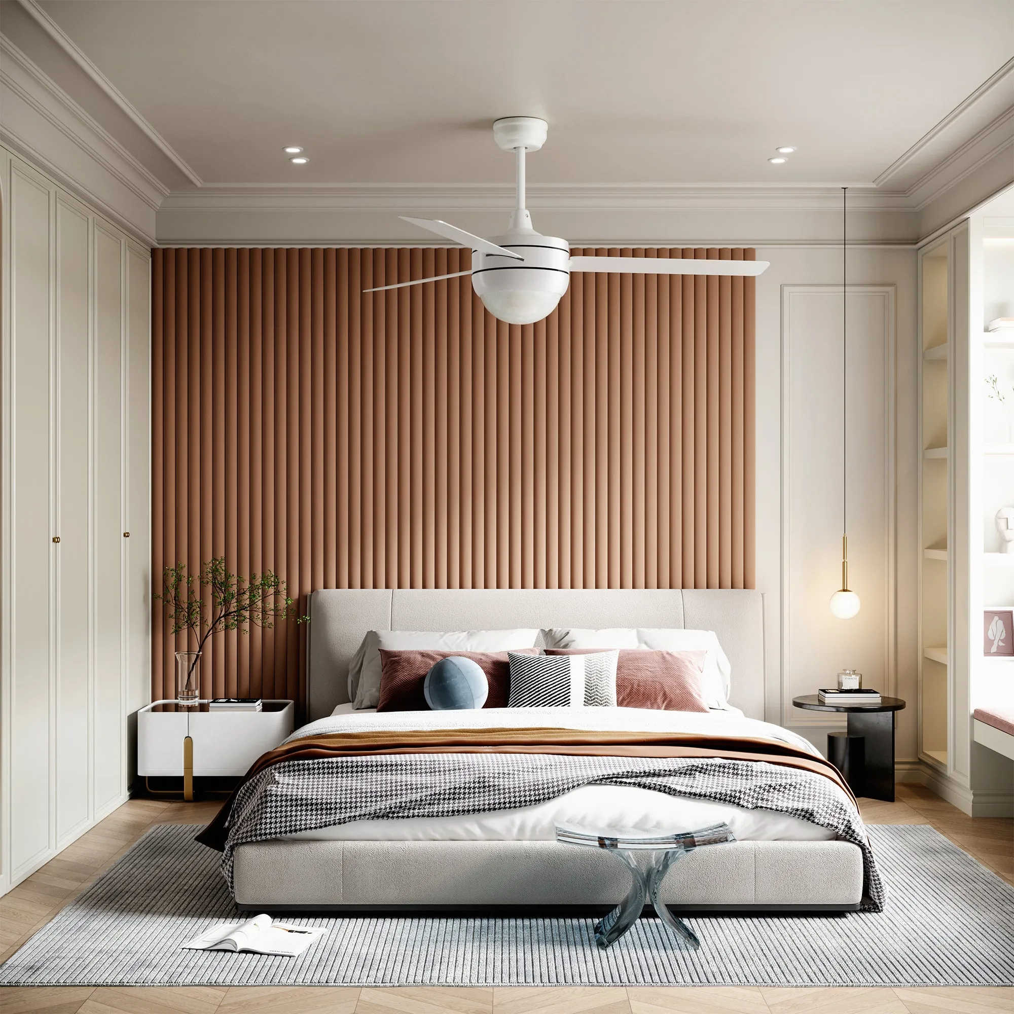 Misty Valley 50in. Modern White Ceiling Fan with Light, Remote Control Quiet Reversible Motor Ceiling Fan For Patio Living Room,