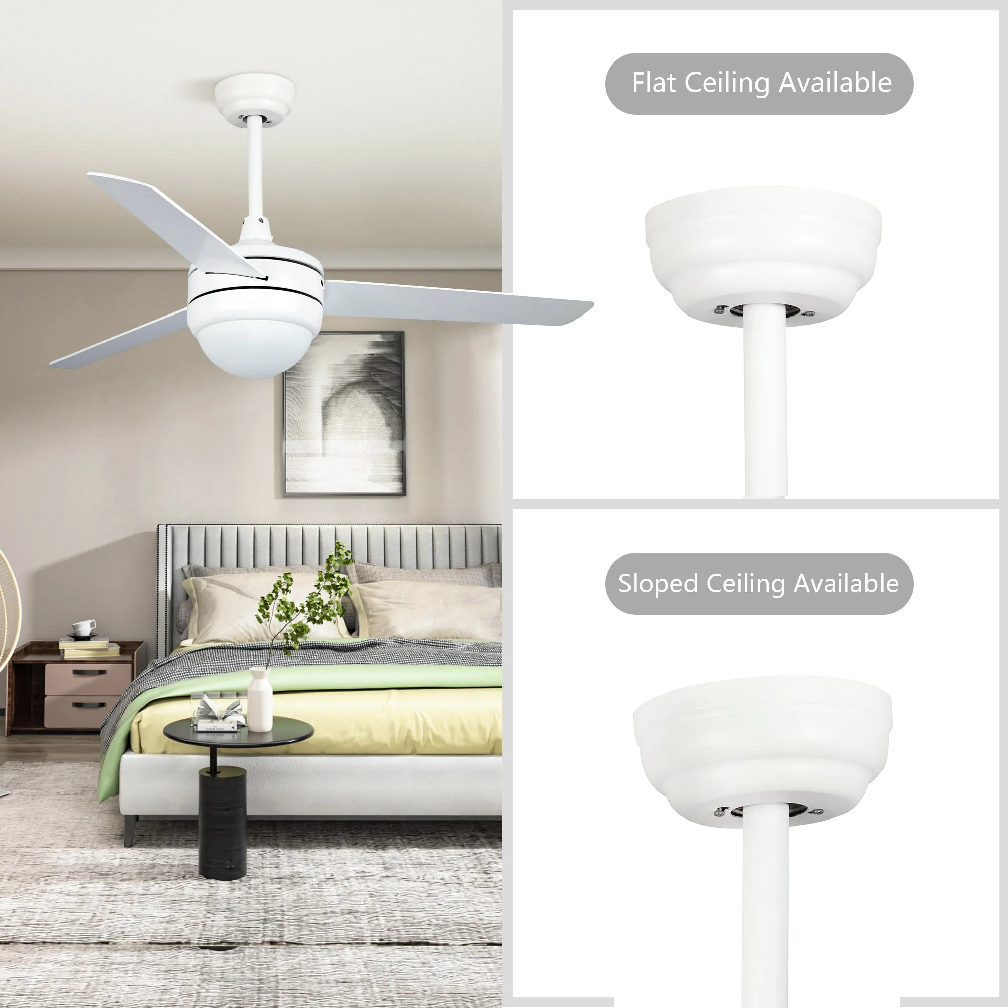Misty Valley 50in. Modern White Ceiling Fan with Light, Remote Control Quiet Reversible Motor Ceiling Fan For Patio Living Room,