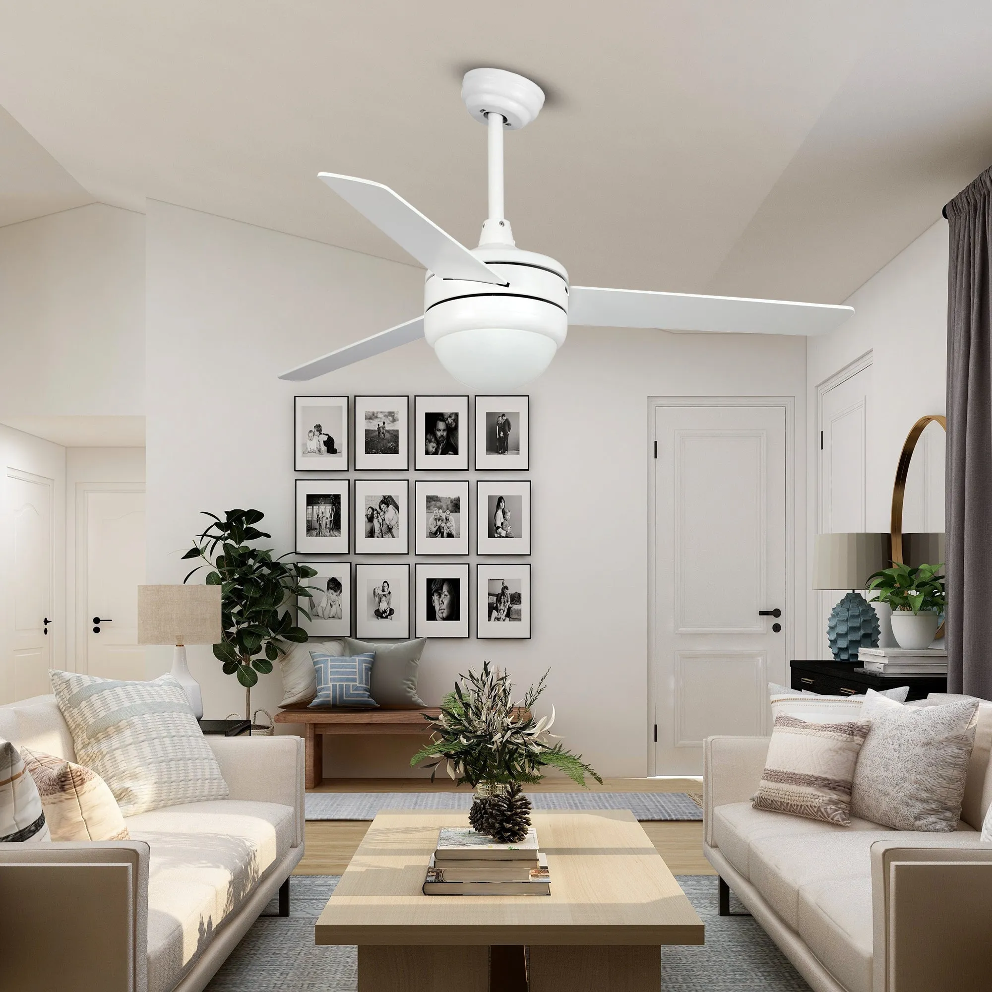 Misty Valley 50in. Modern White Ceiling Fan with Light, Remote Control Quiet Reversible Motor Ceiling Fan For Patio Living Room,