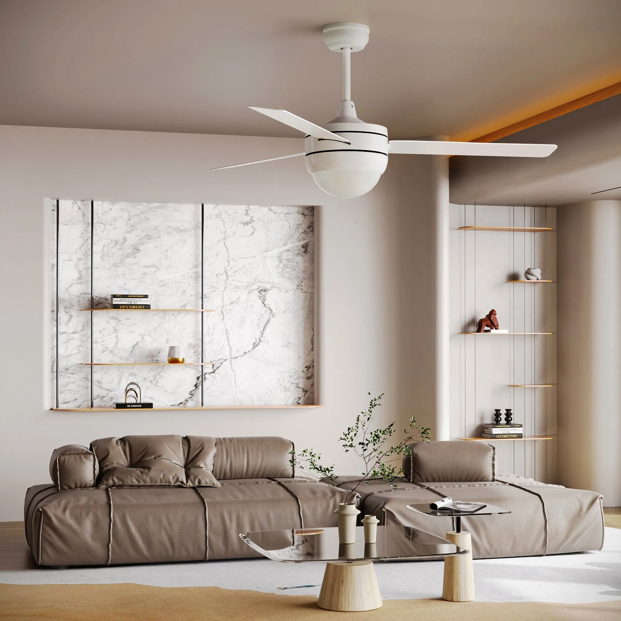Misty Valley 50in. Modern White Ceiling Fan with Light, Remote Control Quiet Reversible Motor Ceiling Fan For Patio Living Room,