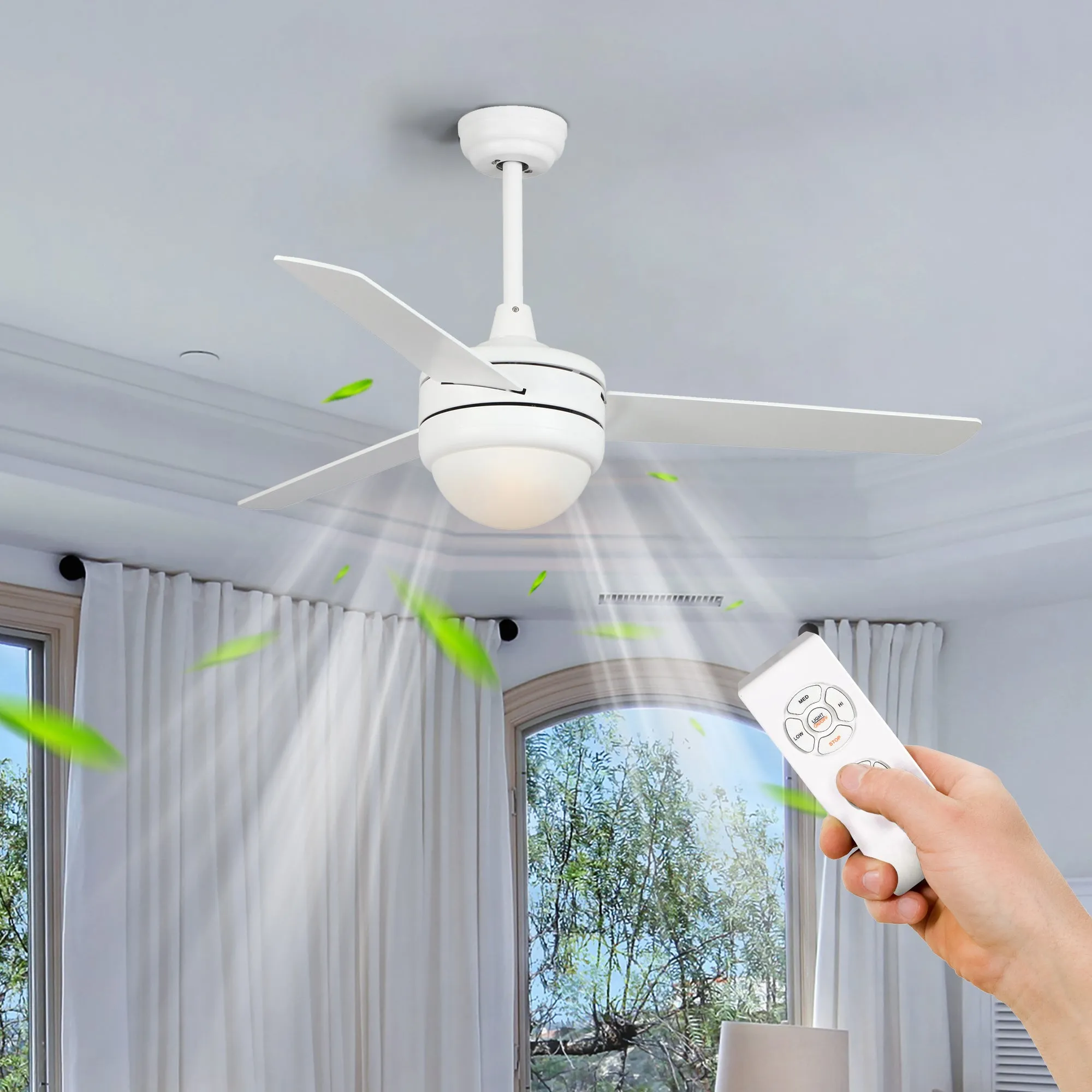 Misty Valley 50in. Modern White Ceiling Fan with Light, Remote Control Quiet Reversible Motor Ceiling Fan For Patio Living Room,