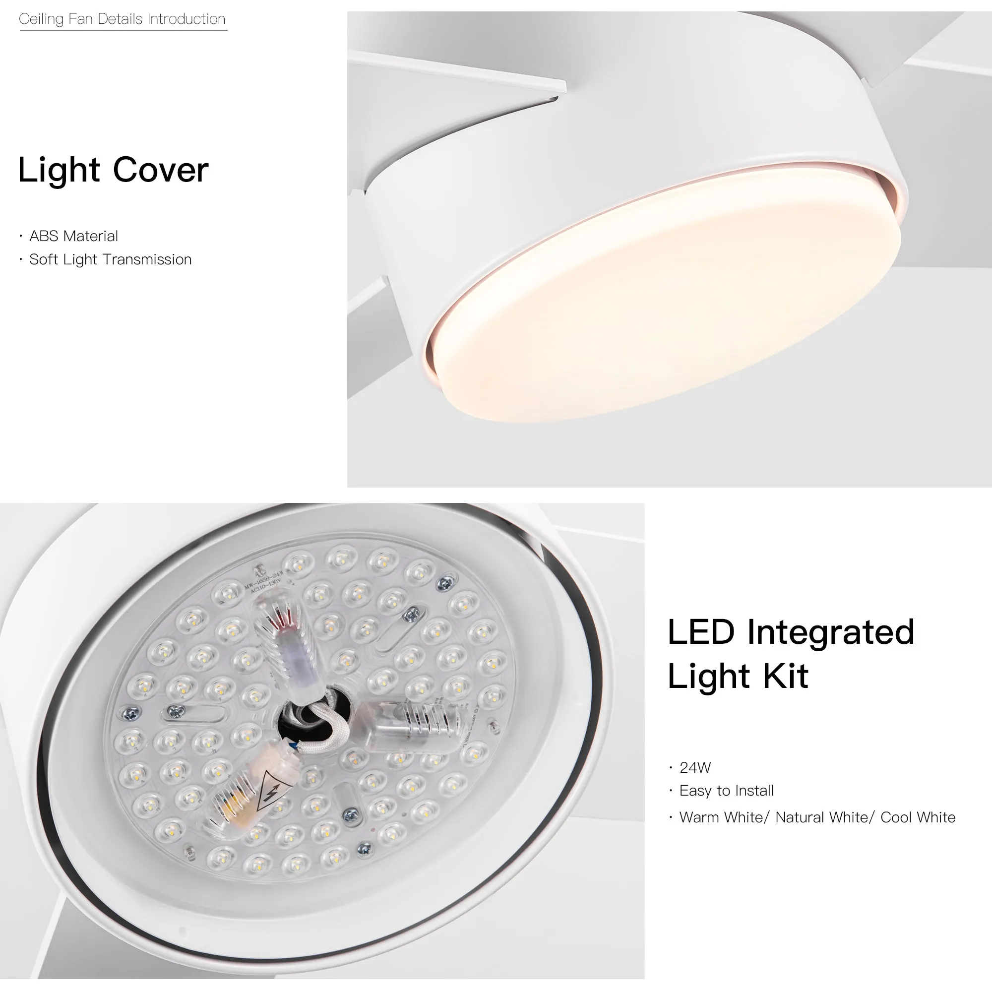 Misty Valley 52 In. LED White Modern Reversible Ceiling Fan, Color-Changing quiet 3-Speed Ceiling Fan