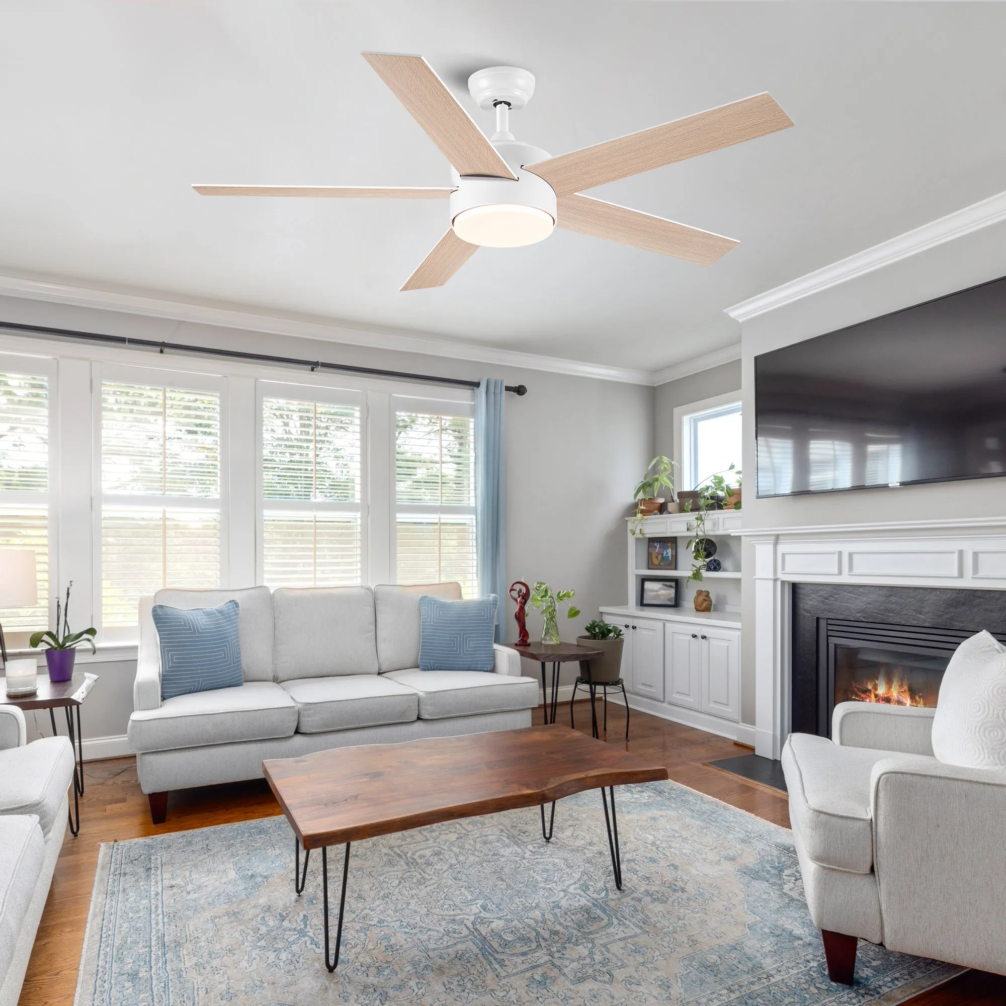 Misty Valley 52 In. LED White Modern Reversible Ceiling Fan, Color-Changing quiet 3-Speed Ceiling Fan