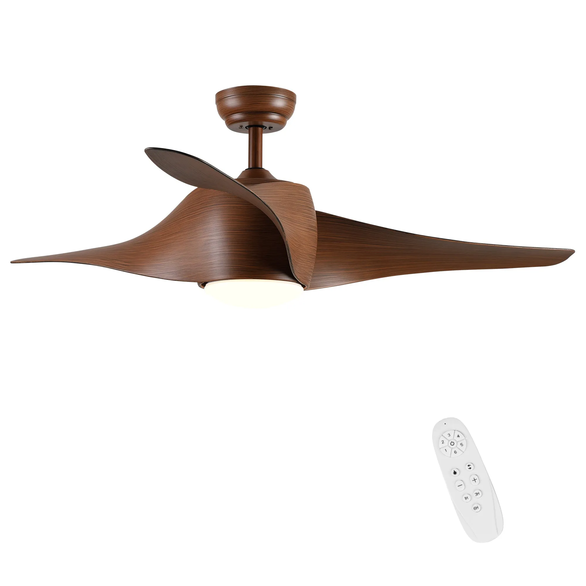 Misty Valley 52in. Integrated LED Modern Brown Ceiling Fan with Light, Wood Grain Blade