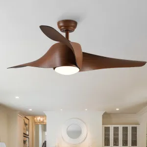 Misty Valley 52in. Integrated LED Modern Brown Ceiling Fan with Light, Wood Grain Blade