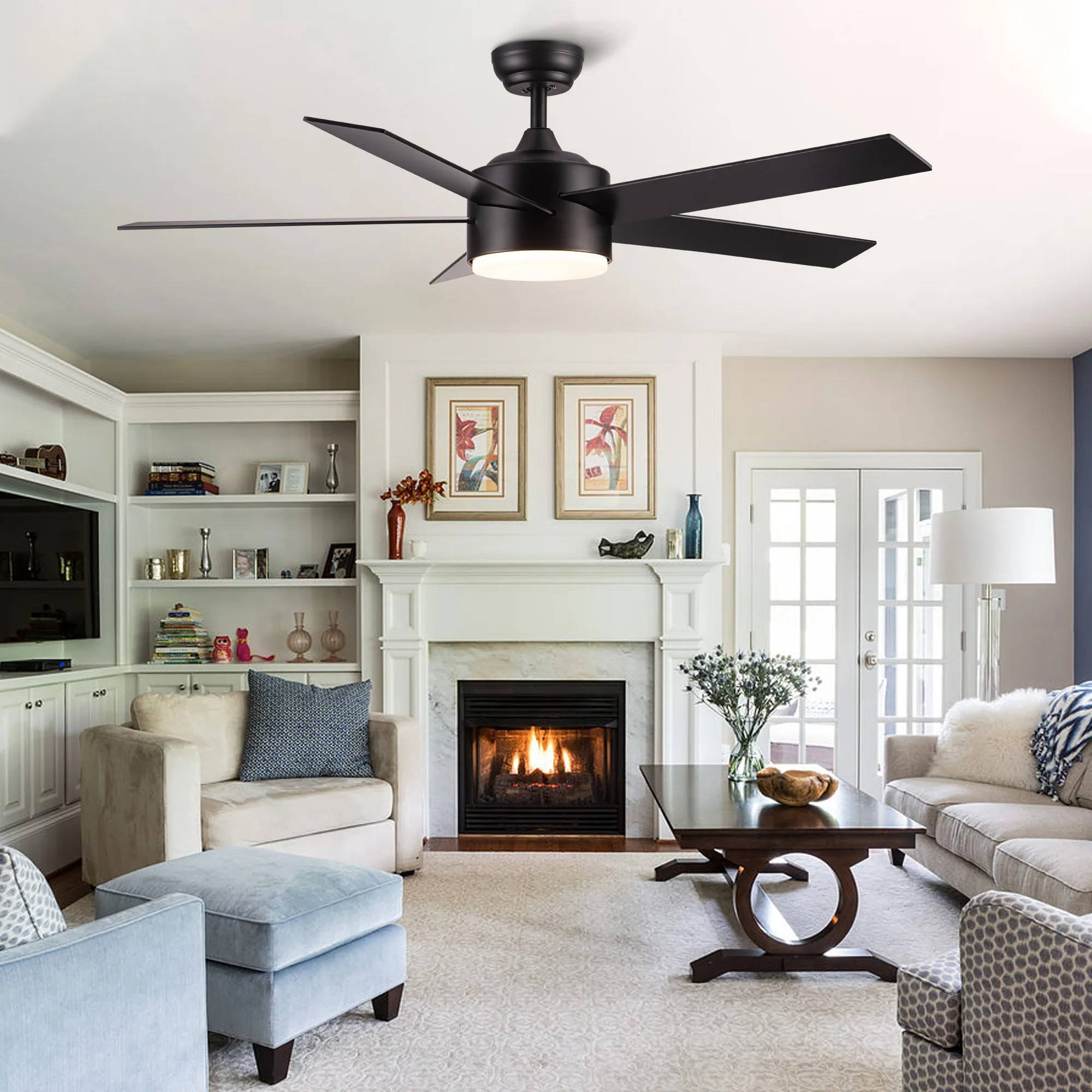 Misty Valley 52in. LED Modern Matte Black Reversible Ceiling Fan with Light,Remote Control Included