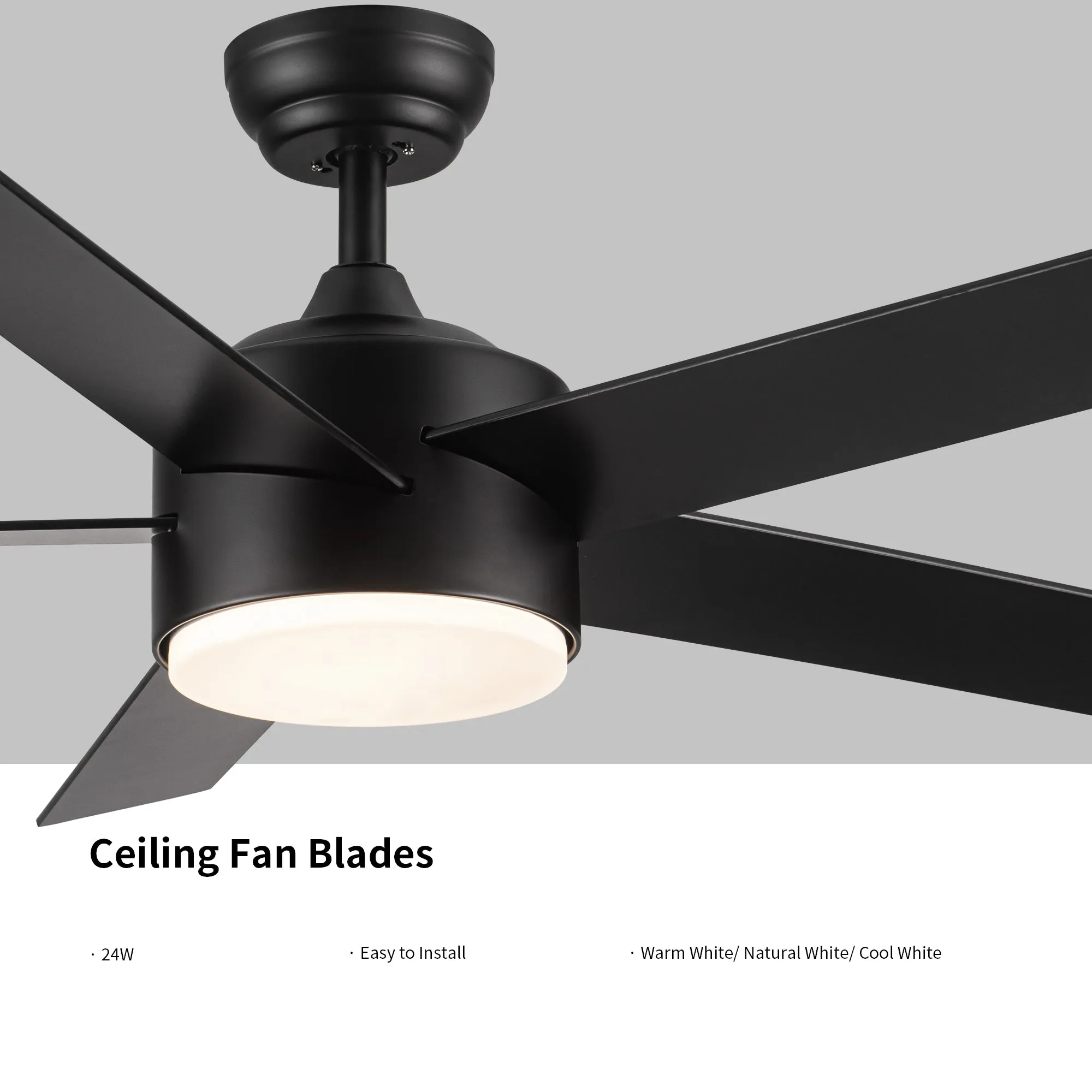 Misty Valley 52in. LED Modern Matte Black Reversible Ceiling Fan with Light,Remote Control Included