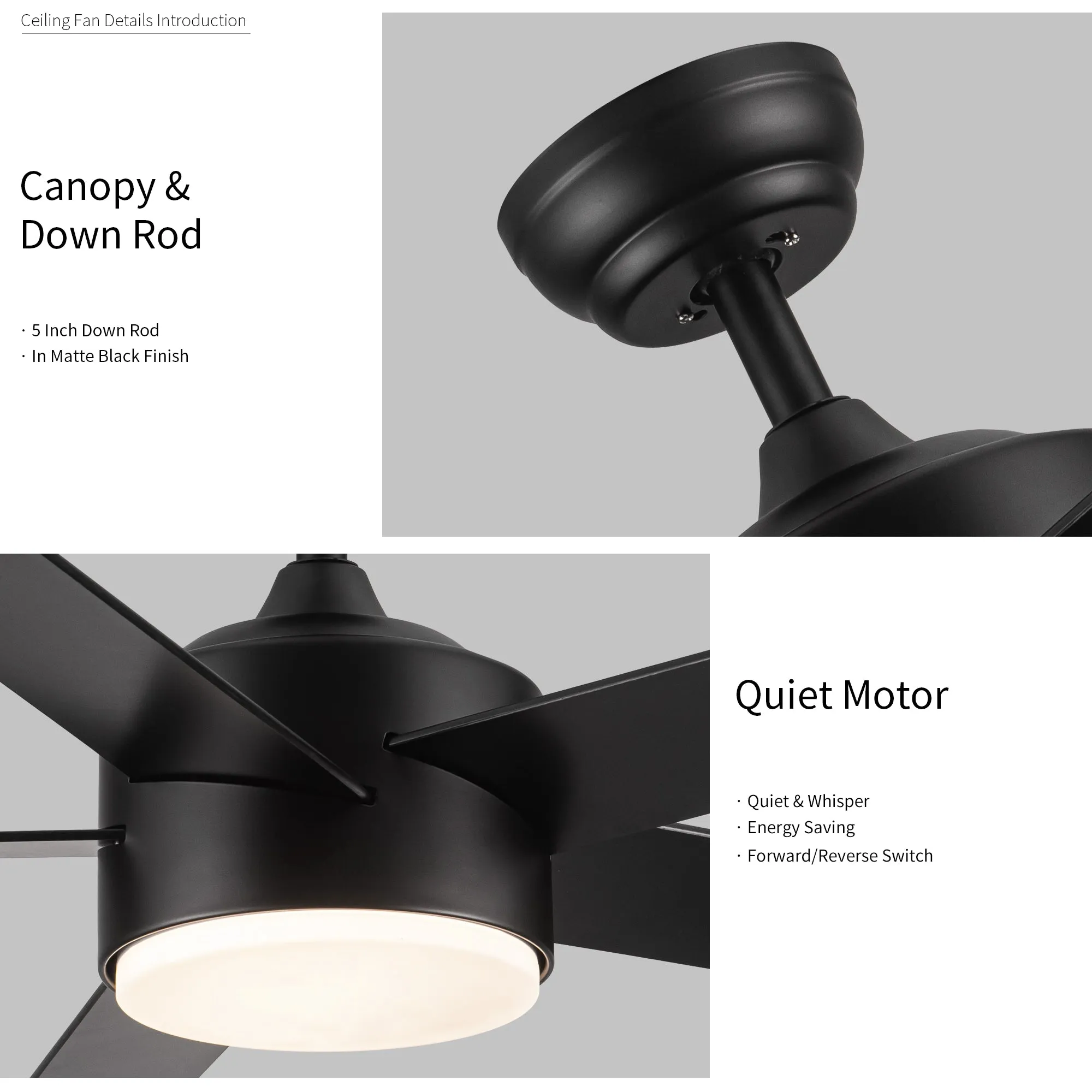Misty Valley 52in. LED Modern Matte Black Reversible Ceiling Fan with Light,Remote Control Included