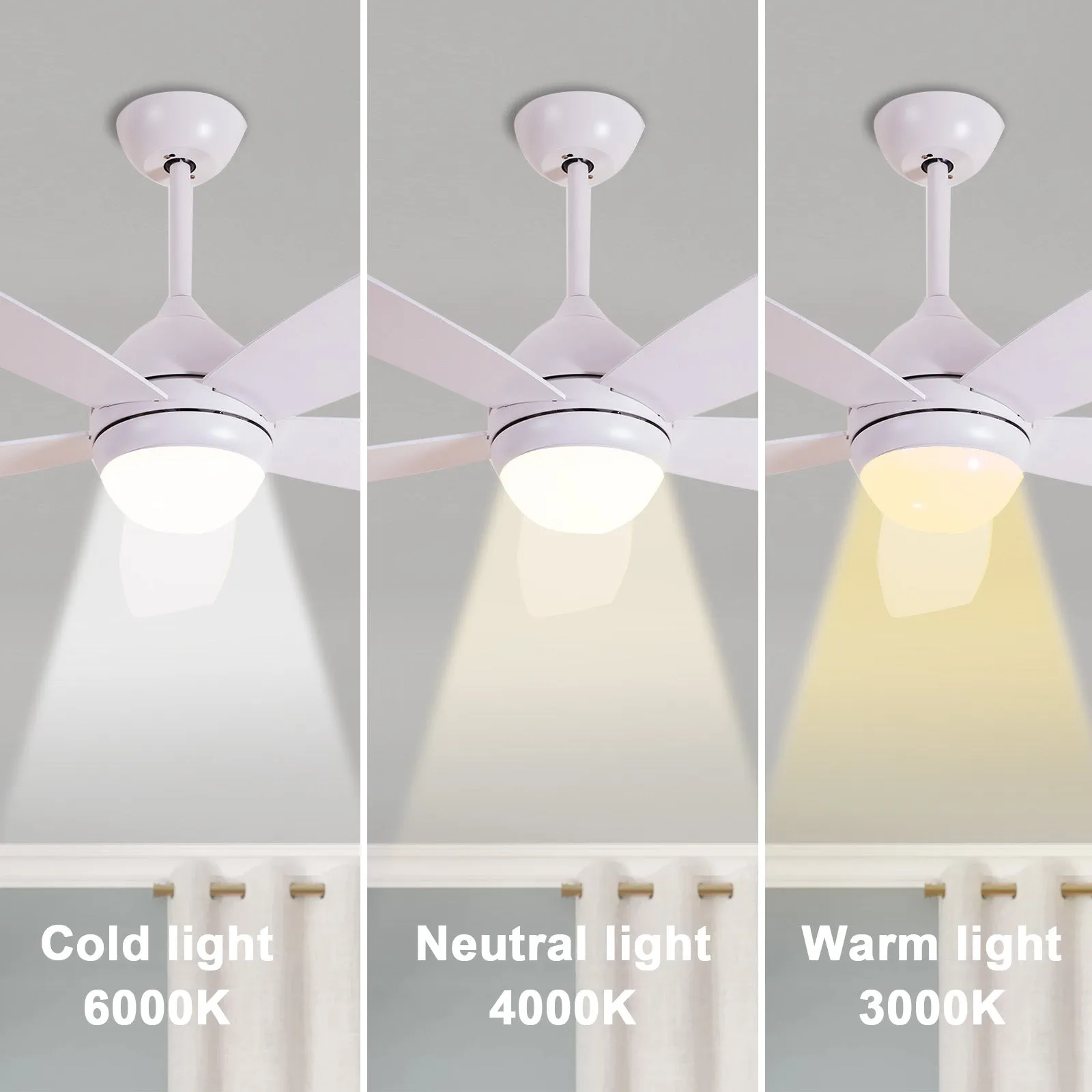 Misty Valley 52in. White Quiet DC Motor Ceiling Fan and Light,  Modern 6-Speed Remote Control Ceiling Fan