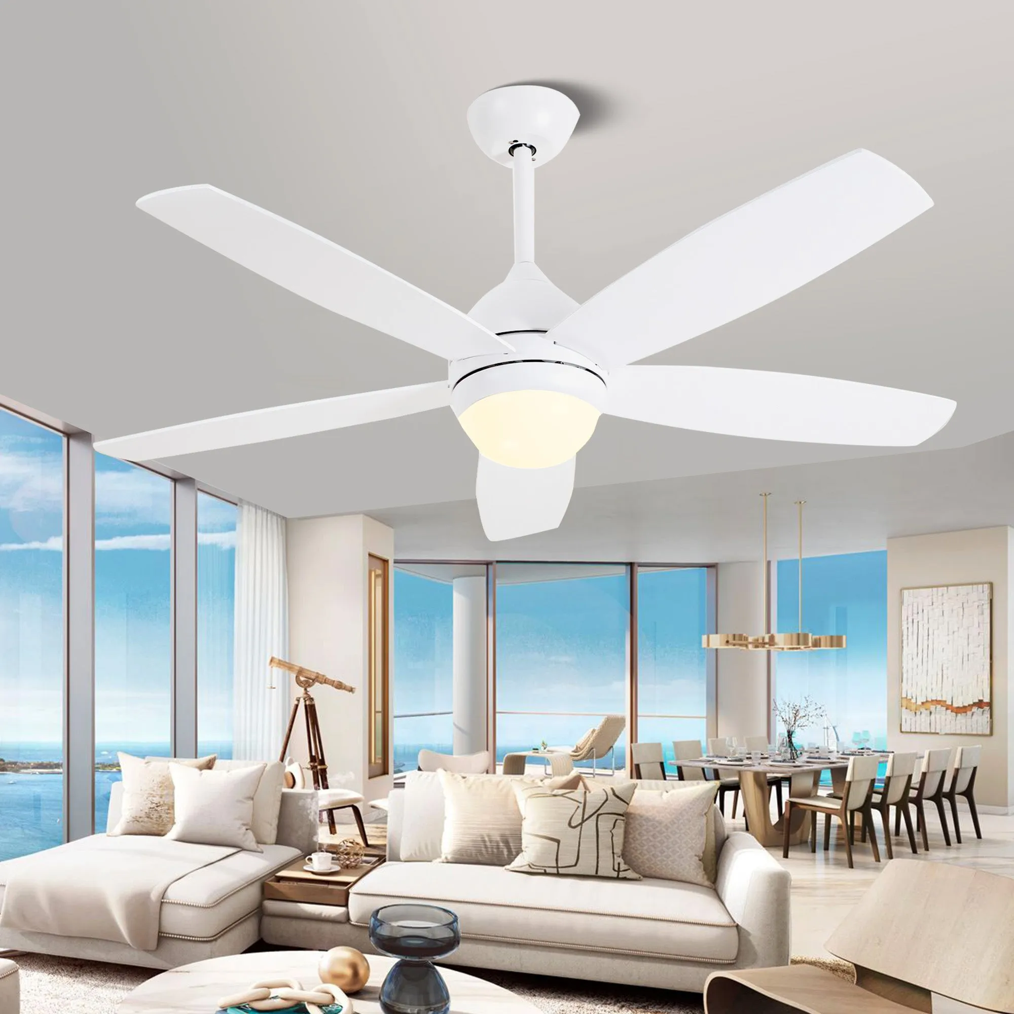 Misty Valley 52in. White Quiet DC Motor Ceiling Fan and Light,  Modern 6-Speed Remote Control Ceiling Fan