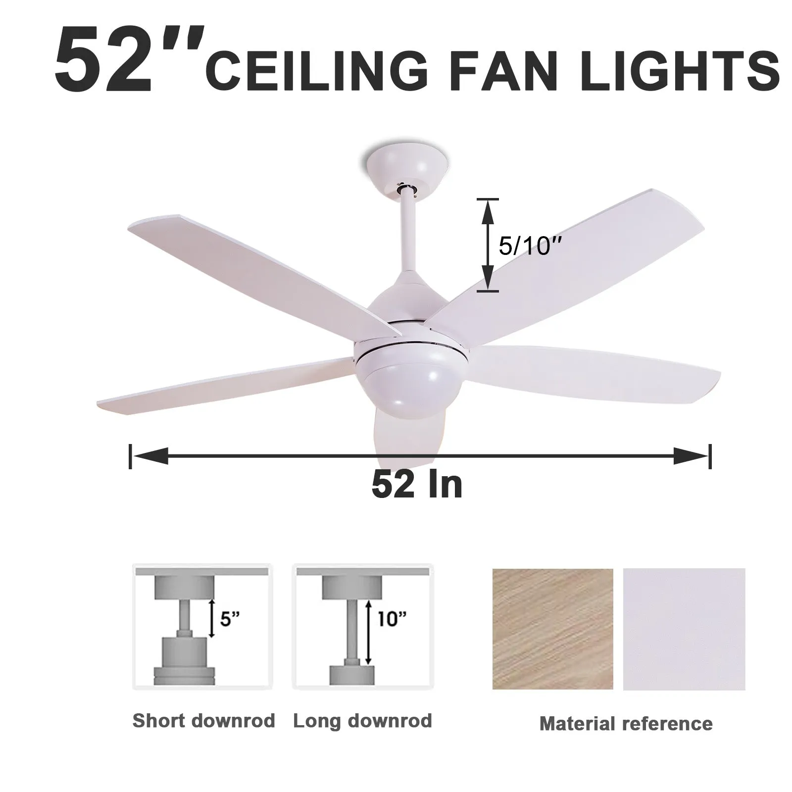 Misty Valley 52in. White Quiet DC Motor Ceiling Fan and Light,  Modern 6-Speed Remote Control Ceiling Fan