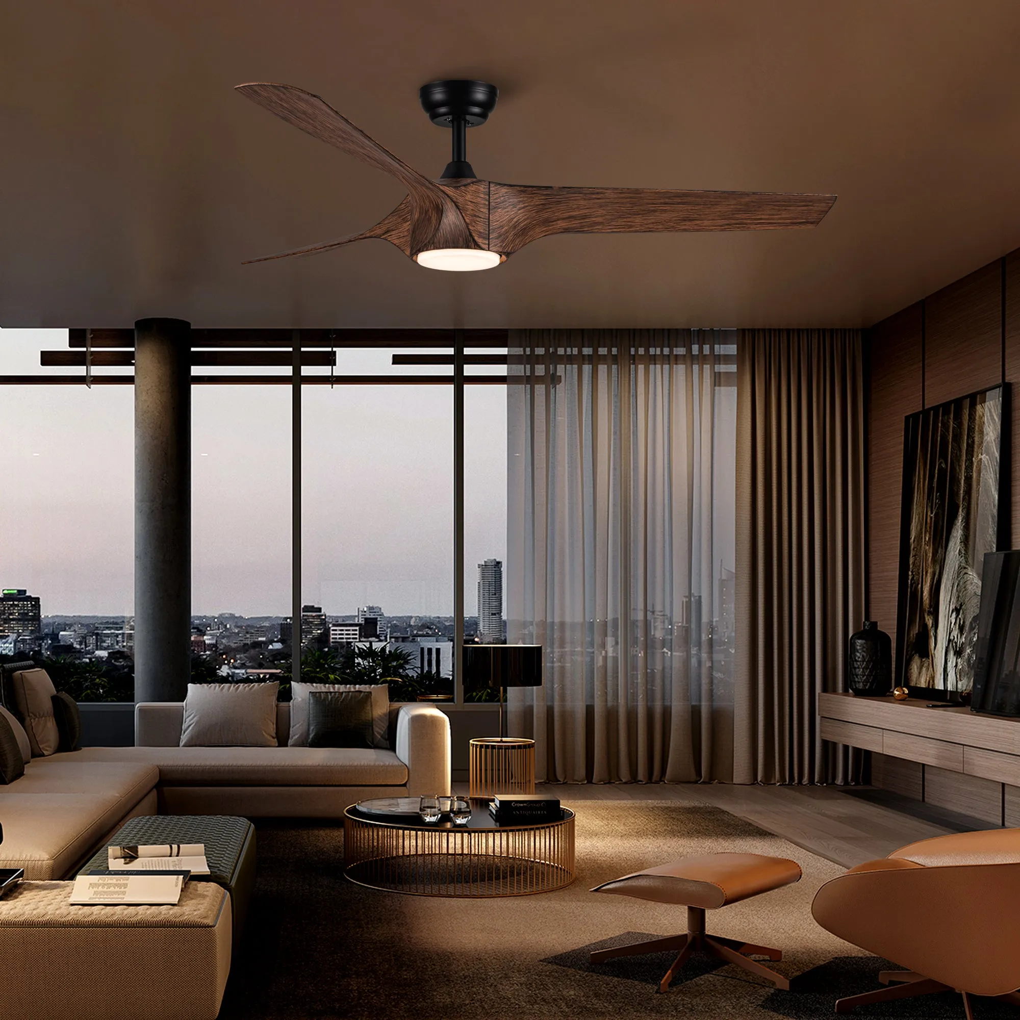 Misty Valley 56in. Modern Integrated LED Reversible Ceiling Fan with Brown Wood Grain ABS Blade