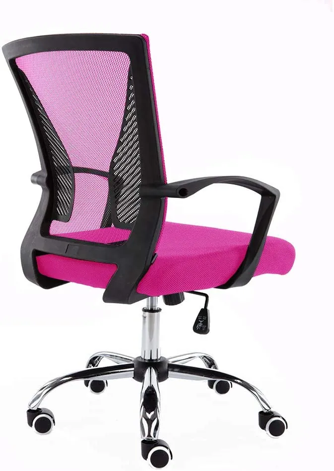 Modern Home BKPINK Zuna Mid-Back Office Chair, Black/Pink w/lumbar support! A gas lift lever and butterfly mechanism let you tilt, swivel, and adjust the height of this seat! Retails $391 W/Tax!