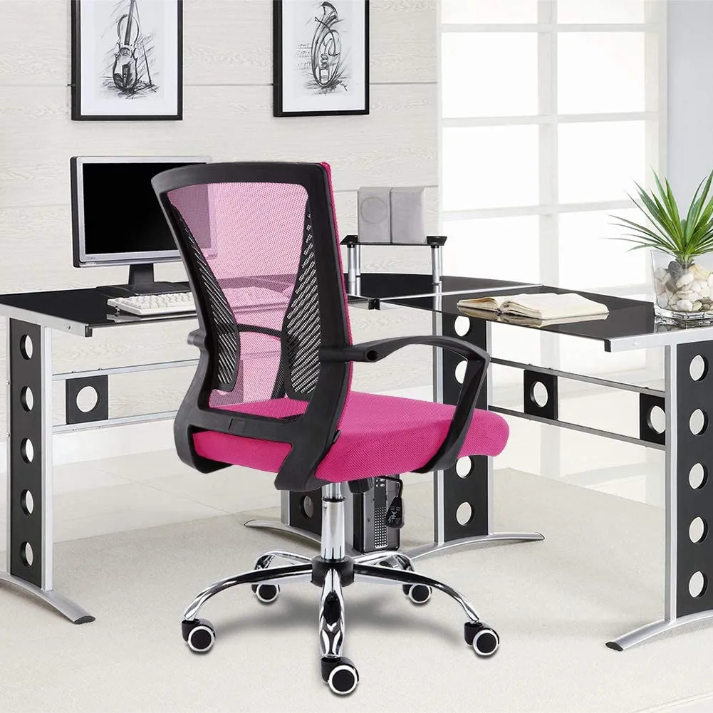 Modern Home BKPINK Zuna Mid-Back Office Chair, Black/Pink w/lumbar support! A gas lift lever and butterfly mechanism let you tilt, swivel, and adjust the height of this seat! Retails $391 W/Tax!