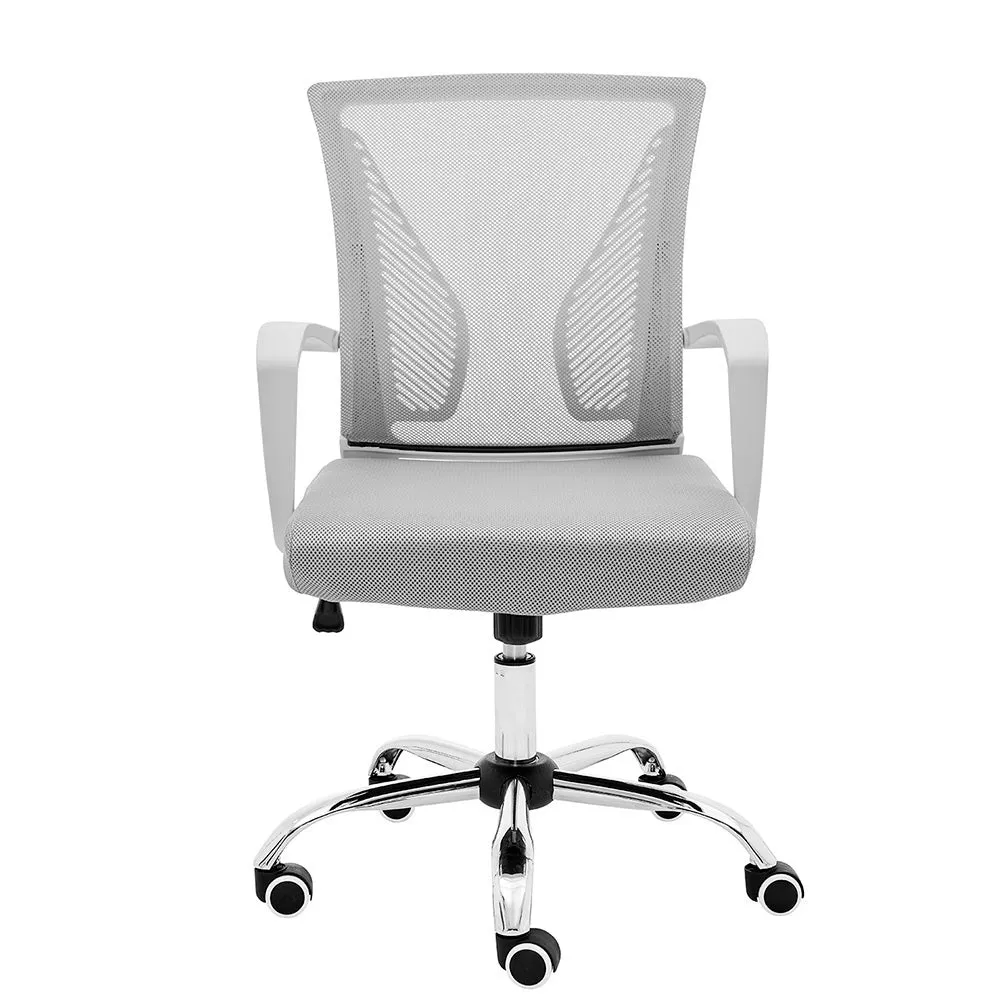 Modern Home Zuna Mid-back Office Chair, White with grey Fabric! Butterfly design, Lumbar support, Steel Base!