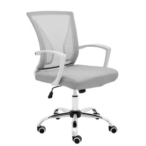 Modern Home Zuna Mid-back Office Chair, White with grey Fabric! Butterfly design, Lumbar support, Steel Base!